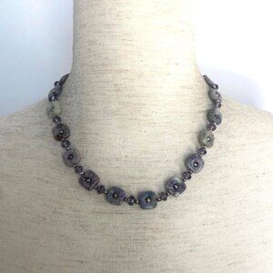 Sterling Silver 925 Square Purple Dyed Agate Beaded Necklace 17.75"